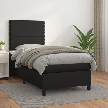 Box Spring Postel S Matrací Černá Umělá Kůže Černá