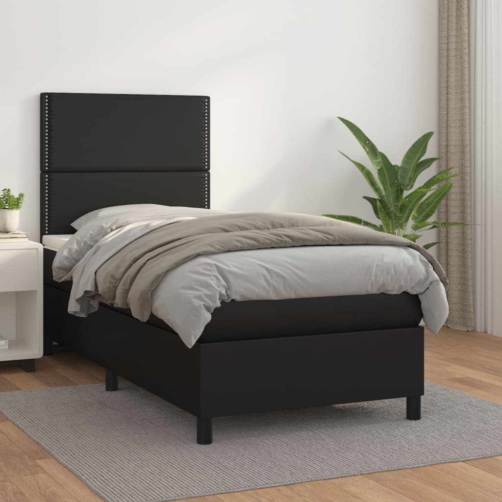 Box Spring Postel S Matrací Černá Umělá Kůže Černá