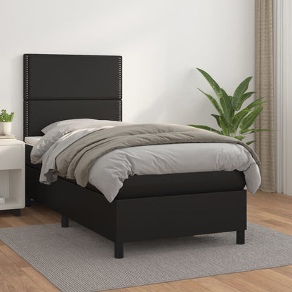 Box Spring Postel S Matrací Černá Umělá Kůže Černá