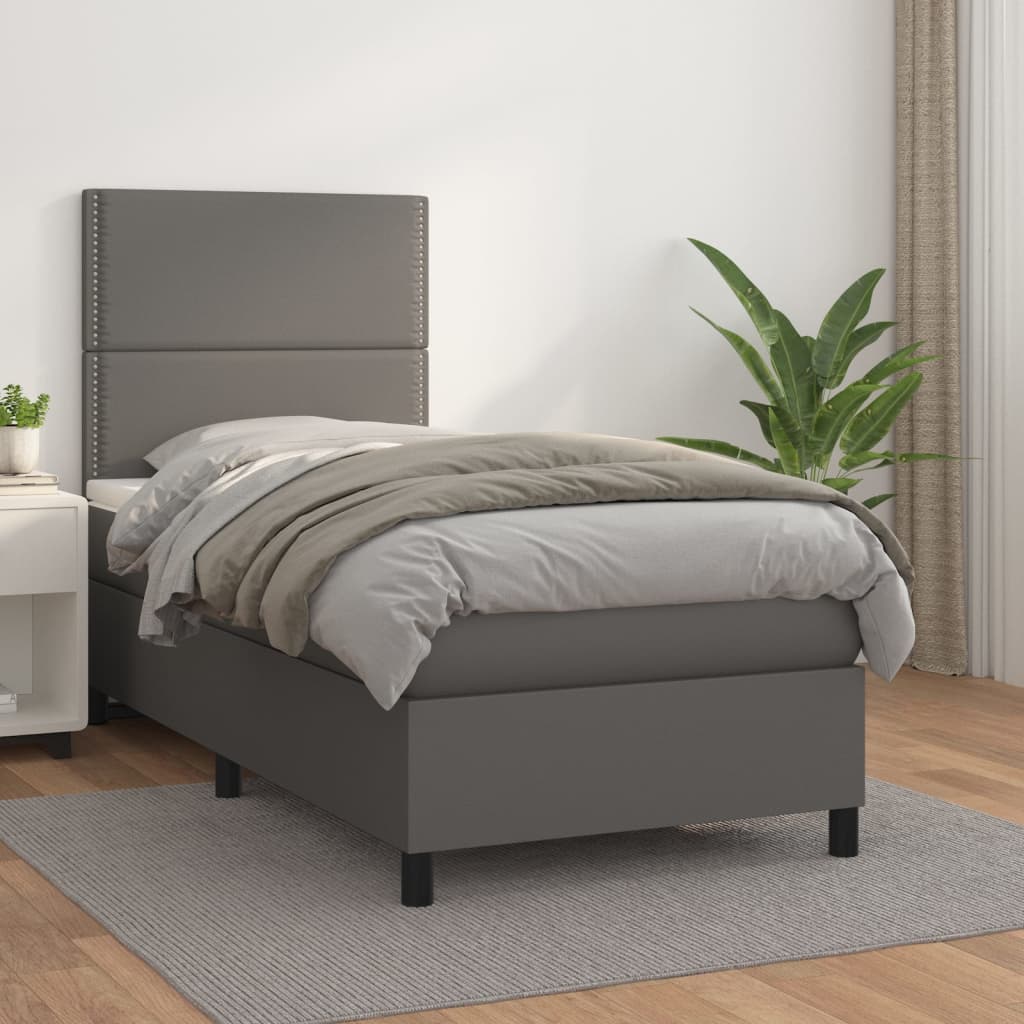 Box Spring Postel S Matrací Šedá Umělá Kůže Šedá