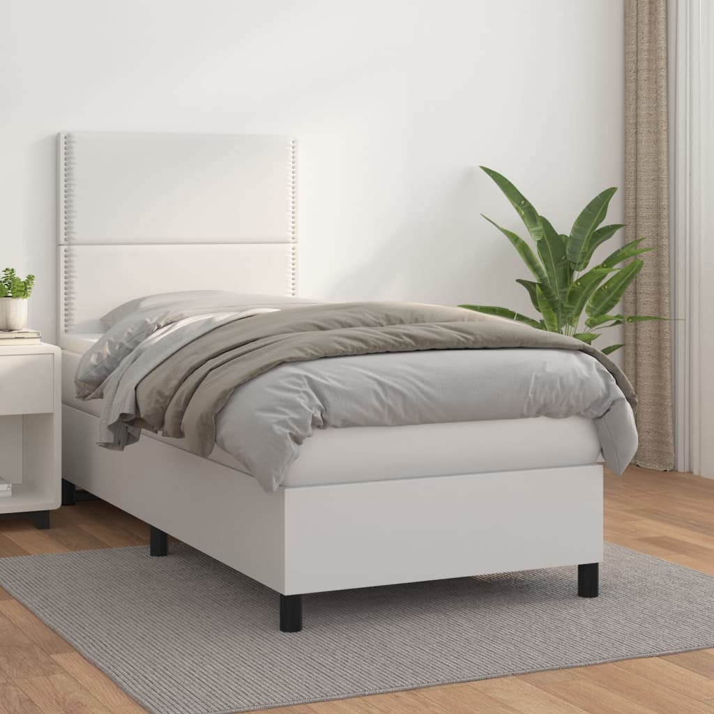 Box Spring Postel S Matrací Umělá Kůže Bílá