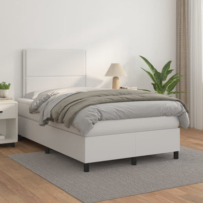 Box Spring Postel S Matrací Umělá Kůže Bílá