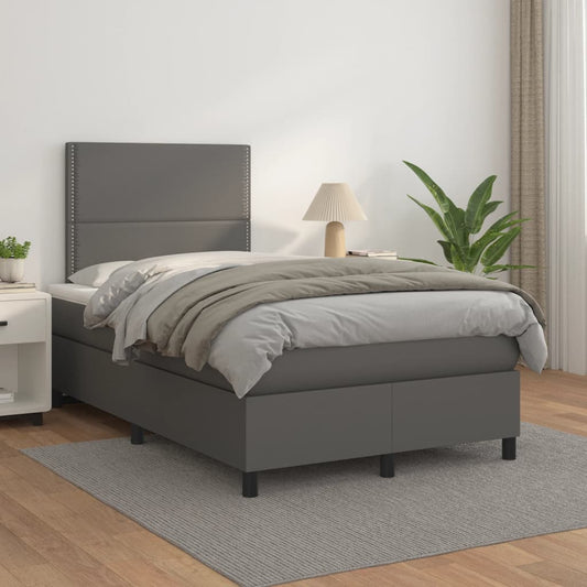 Box Spring Postel S Matrací Šedá Umělá Kůže Šedá