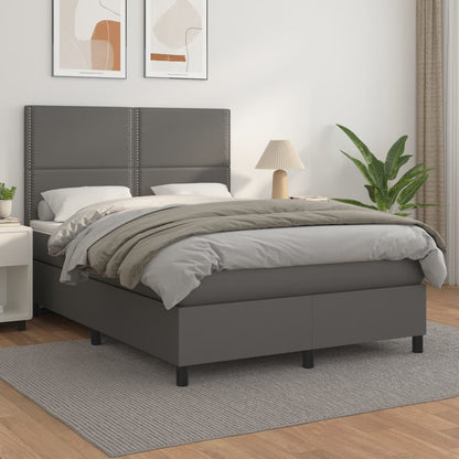 Box Spring Postel S Matrací Šedá Umělá Kůže Šedá