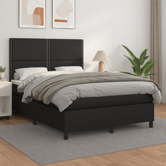 Box Spring Postel S Matrací Černá Umělá Kůže Černá