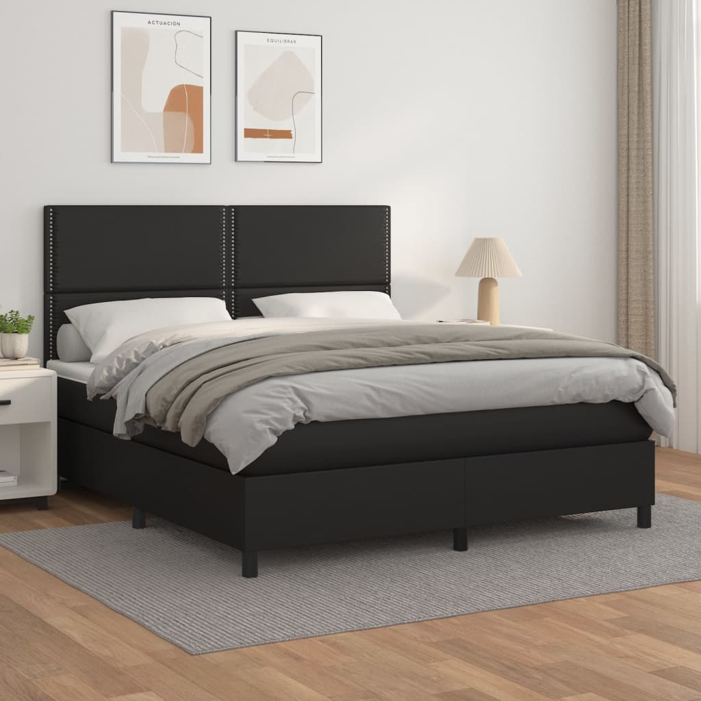 Box Spring Postel S Matrací Černá Umělá Kůže Černá