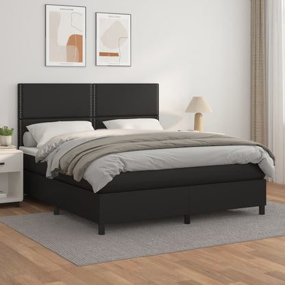 Box Spring Postel S Matrací Černá Umělá Kůže Černá