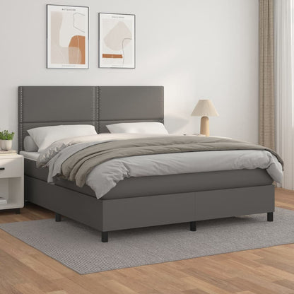 Box Spring Postel S Matrací Šedá Umělá Kůže Šedá