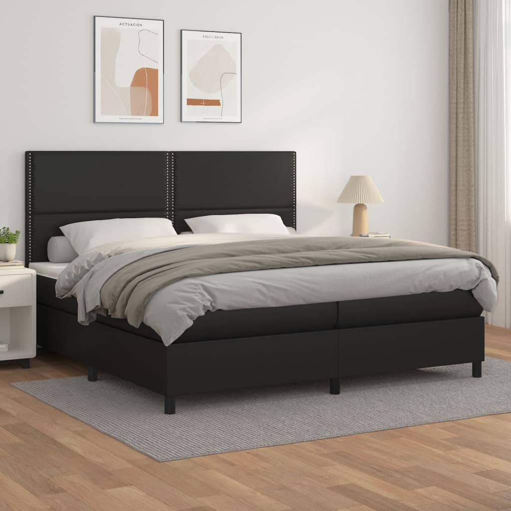 Box Spring Postel S Matrací Černá Umělá Kůže Černá
