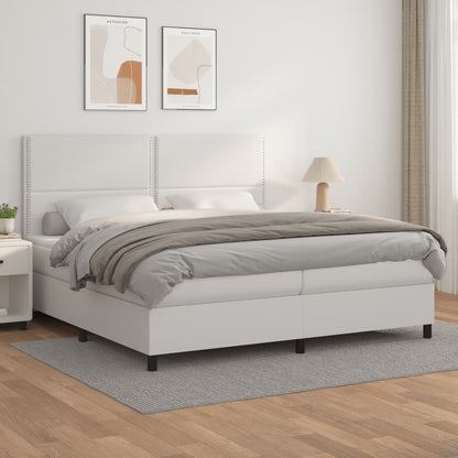 Box Spring Postel S Matrací Umělá Kůže Bílá