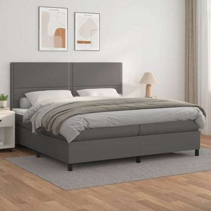Box Spring Postel S Matrací Šedá Umělá Kůže Šedá