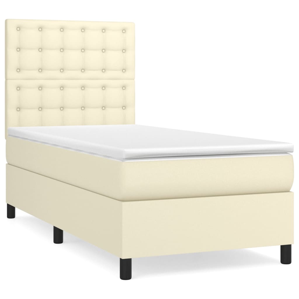 Box Spring Postel S Matrací Krémová 80 X 200 Cm Umělá Kůže