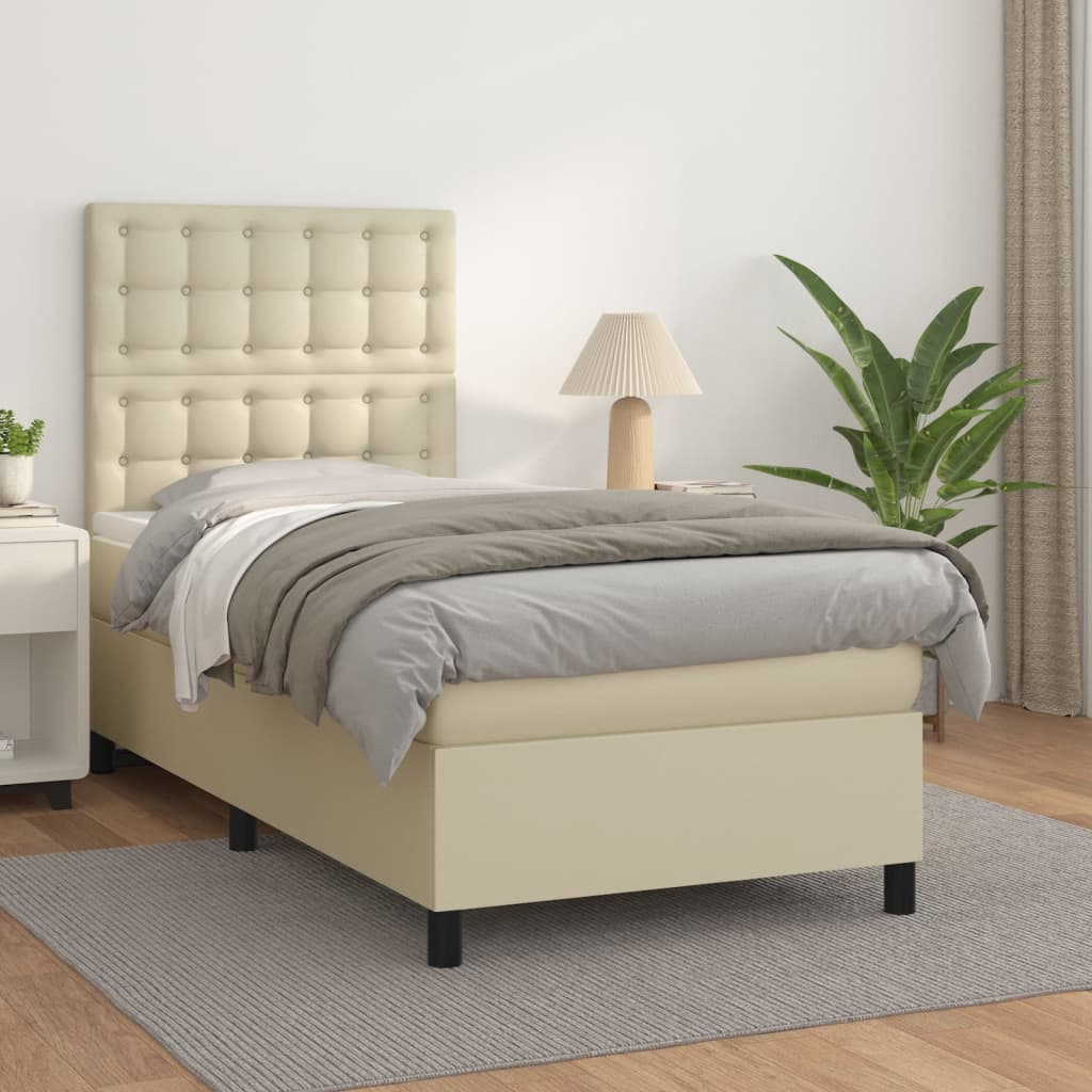 Box Spring Postel S Matrací Krémová 80 X 200 Cm Umělá Kůže