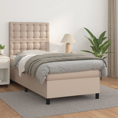 Box Spring Postel S Matrací Umělá Kůže Cappuccino