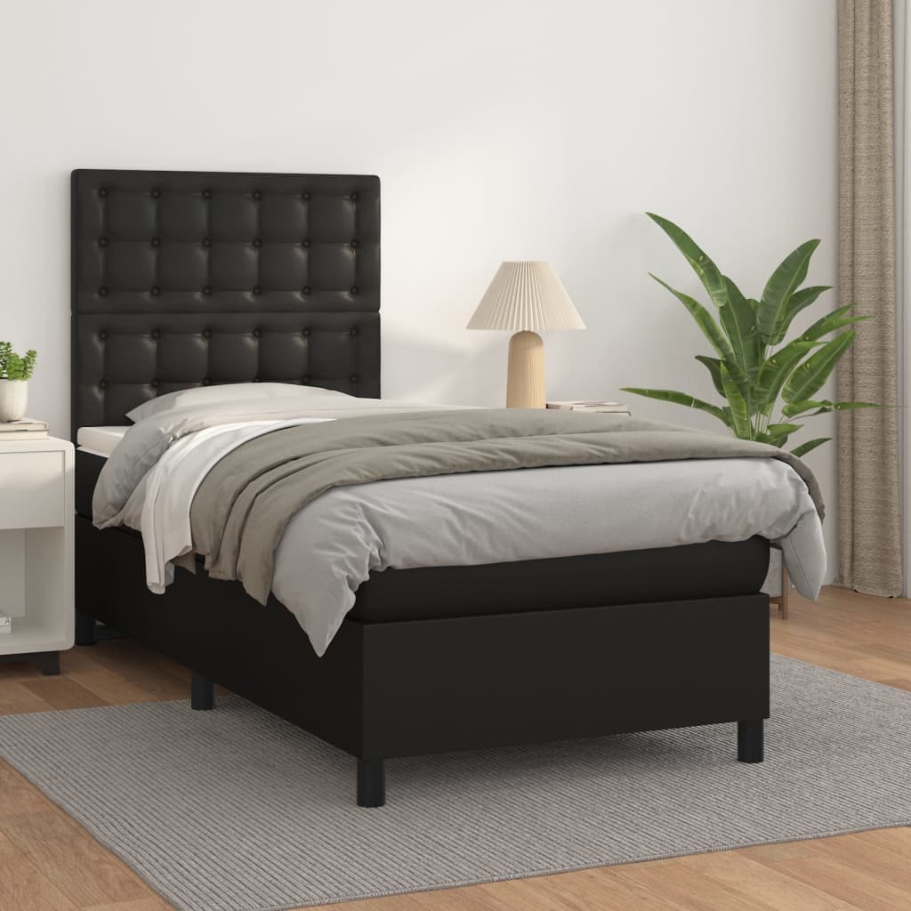 Box Spring Postel S Matrací Černá Umělá Kůže Černá