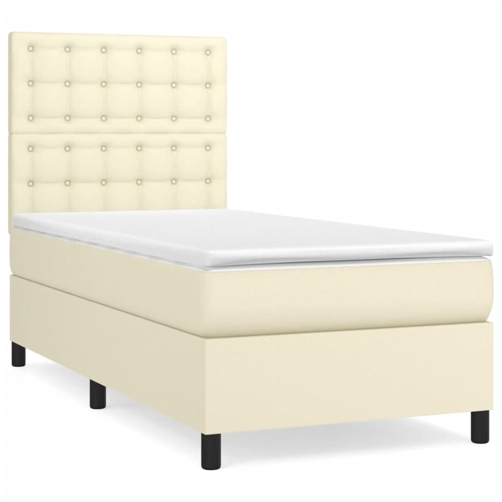 Box Spring Postel S Matrací Krémová 90X190 Cm Umělá Kůže
