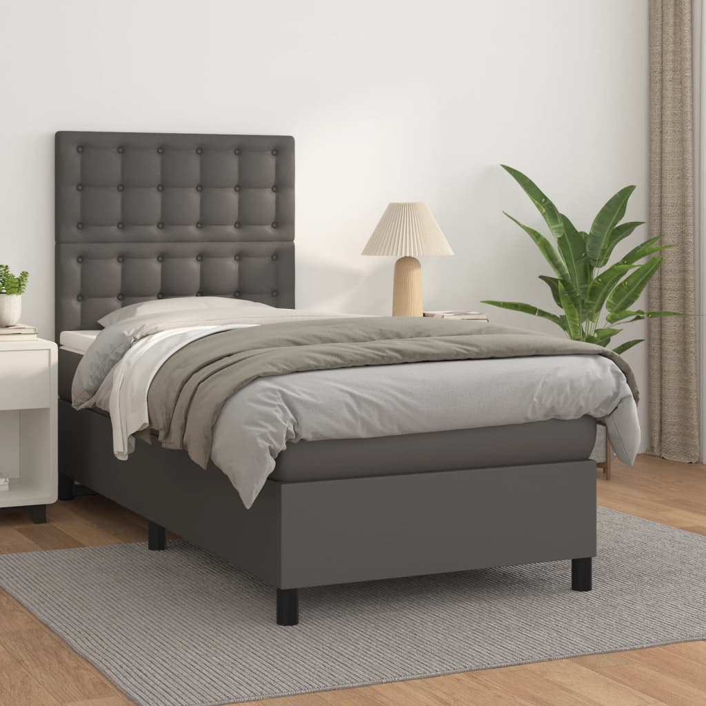 Box Spring Postel S Matrací Šedá Umělá Kůže Šedá