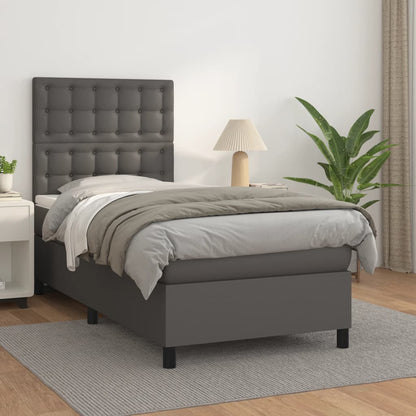 Box Spring Postel S Matrací Šedá Umělá Kůže Šedá