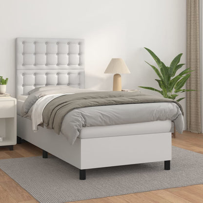 Box Spring Postel S Matrací Umělá Kůže Bílá