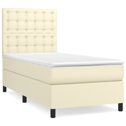 Box Spring Postel S Matrací Krémová 90X200 Cm Umělá Kůže