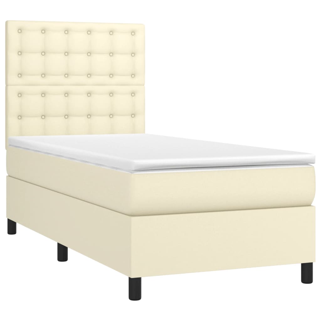 Box Spring Postel S Matrací Krémová 90X200 Cm Umělá Kůže