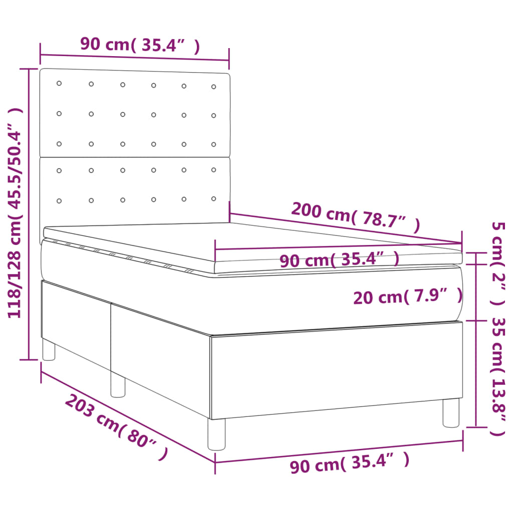 Box Spring Postel S Matrací Krémová 90X200 Cm Umělá Kůže