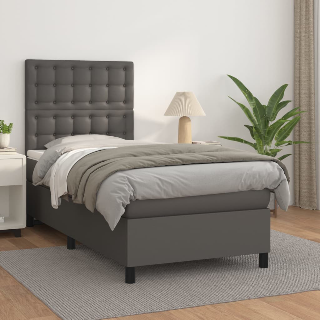 Box Spring Postel S Matrací Šedá Umělá Kůže Šedá