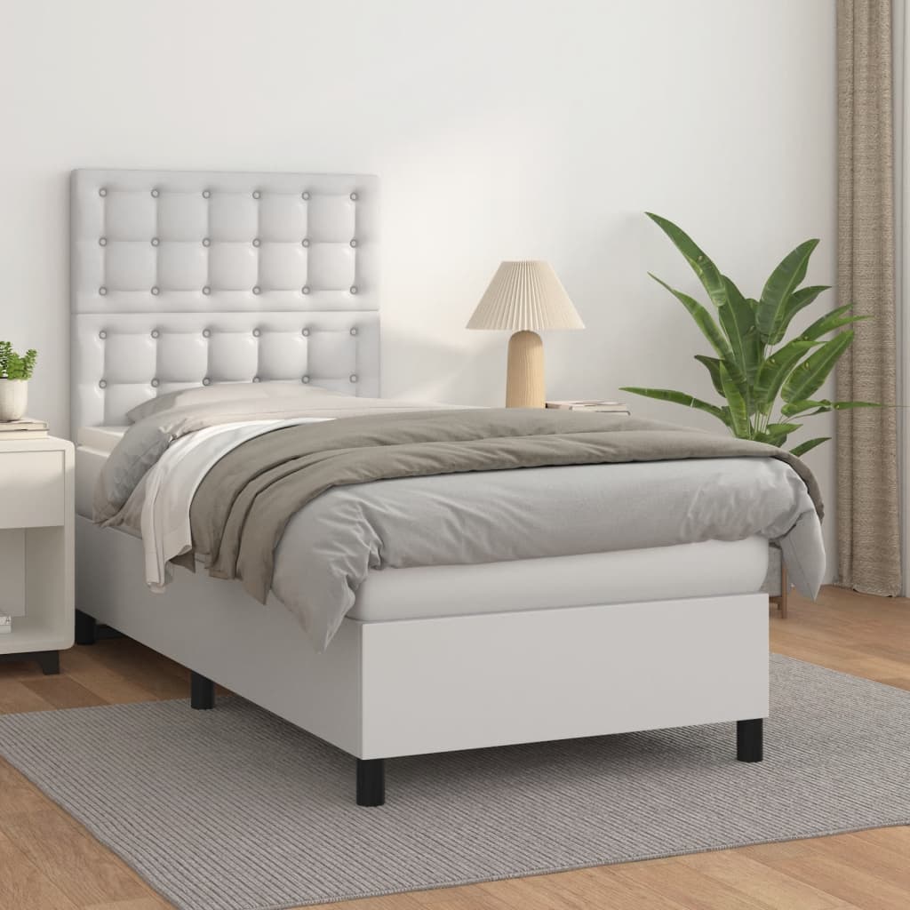Box Spring Postel S Matrací Umělá Kůže Bílá