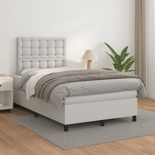 Box Spring Postel S Matrací Umělá Kůže Bílá