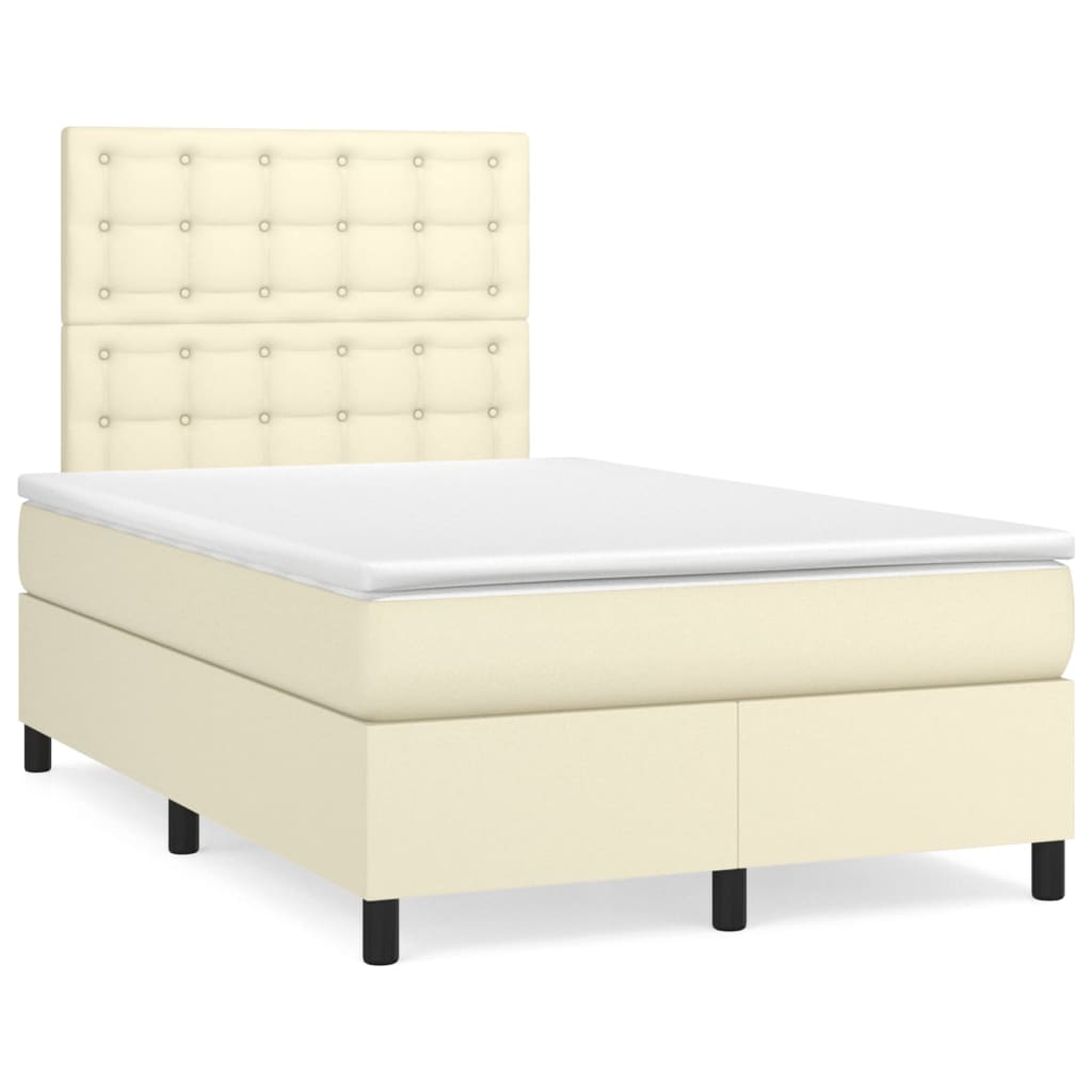 Box Spring Postel S Matrací Krémová 120X200 Cm Umělá Kůže