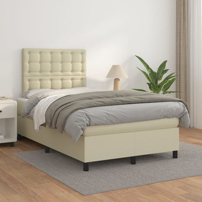 Box Spring Postel S Matrací Krémová 120X200 Cm Umělá Kůže