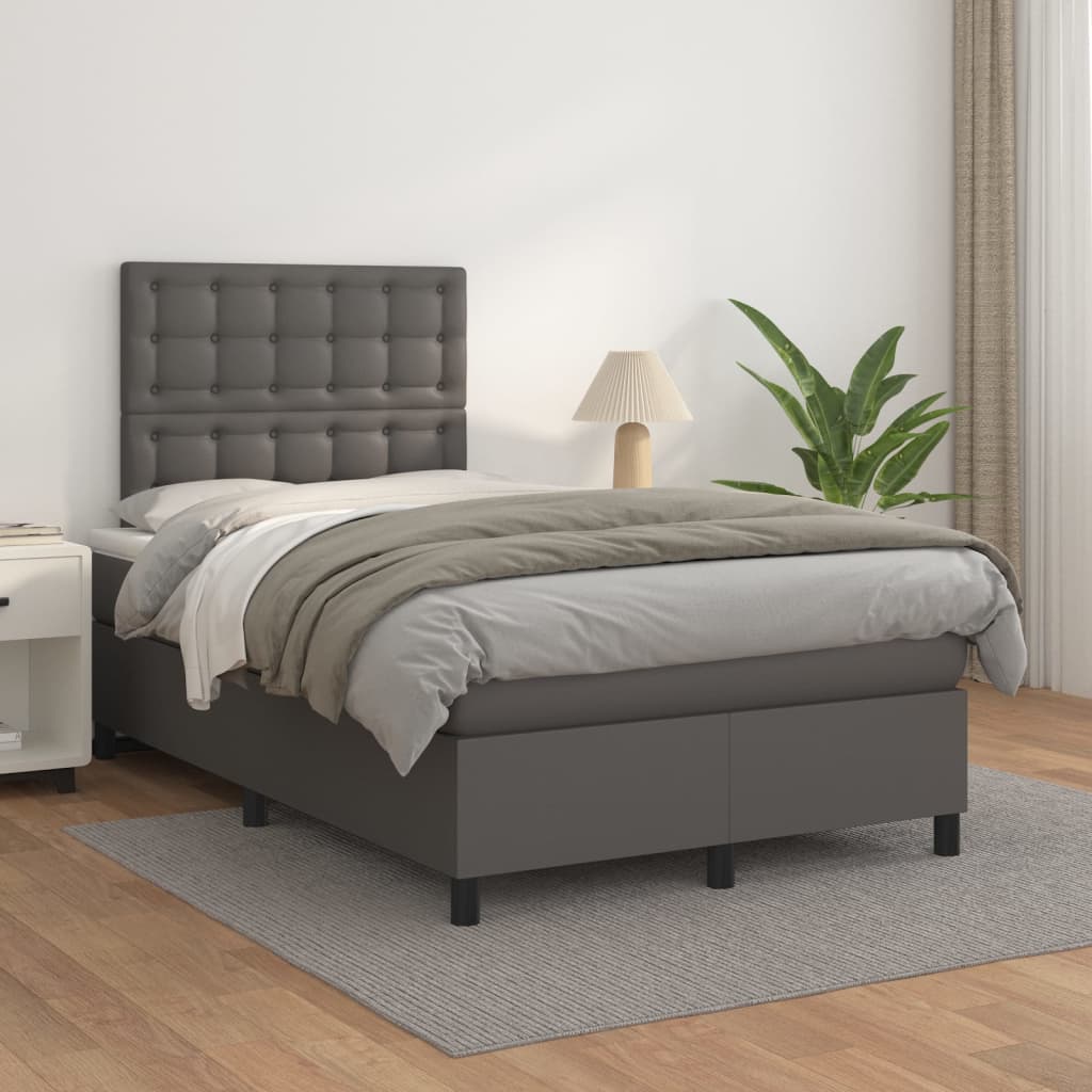 Box Spring Postel S Matrací Šedá Umělá Kůže Šedá
