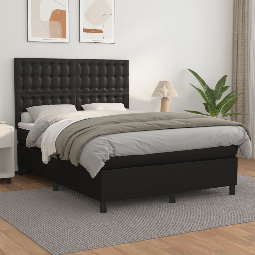 Box Spring Postel S Matrací Černá Umělá Kůže Černá