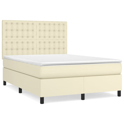 Box Spring Postel S Matrací Krémová 140X190 Cm Umělá Kůže