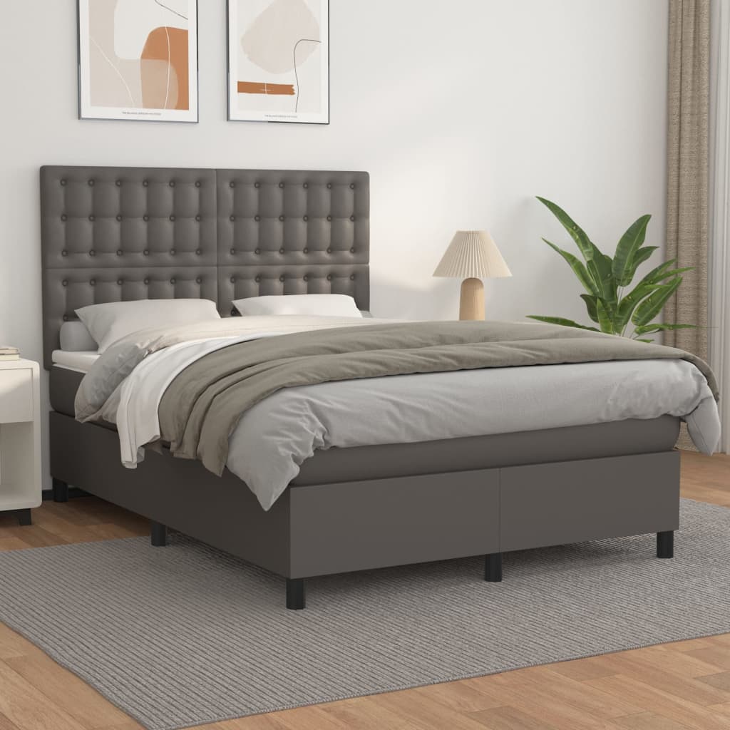 Box Spring Postel S Matrací Šedá Umělá Kůže Šedá