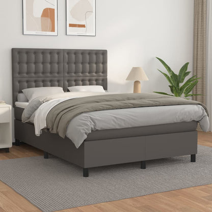 Box Spring Postel S Matrací Šedá Umělá Kůže Šedá