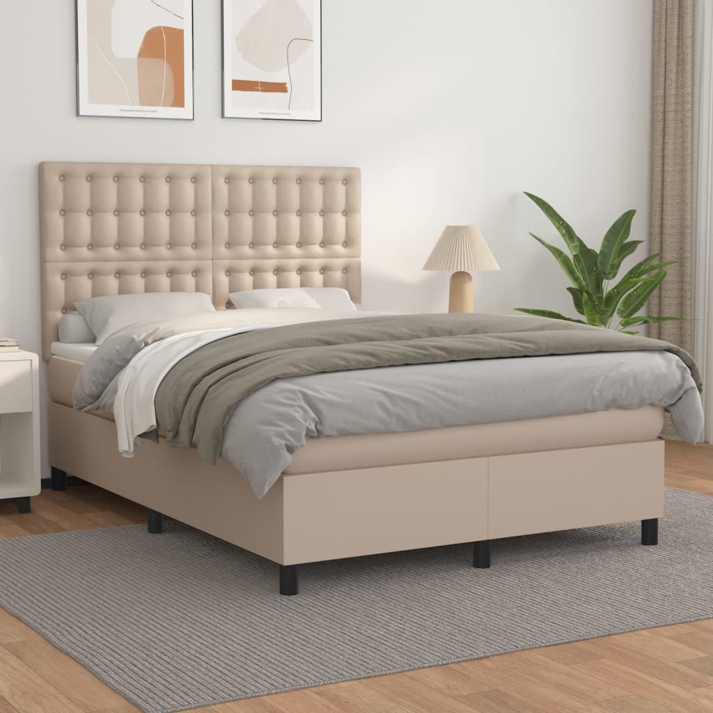 Box Spring Postel S Matrací Umělá Kůže Cappuccino
