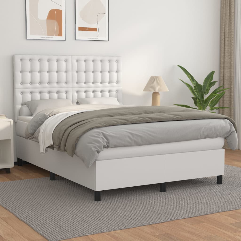 Box Spring Postel S Matrací Umělá Kůže Bílá