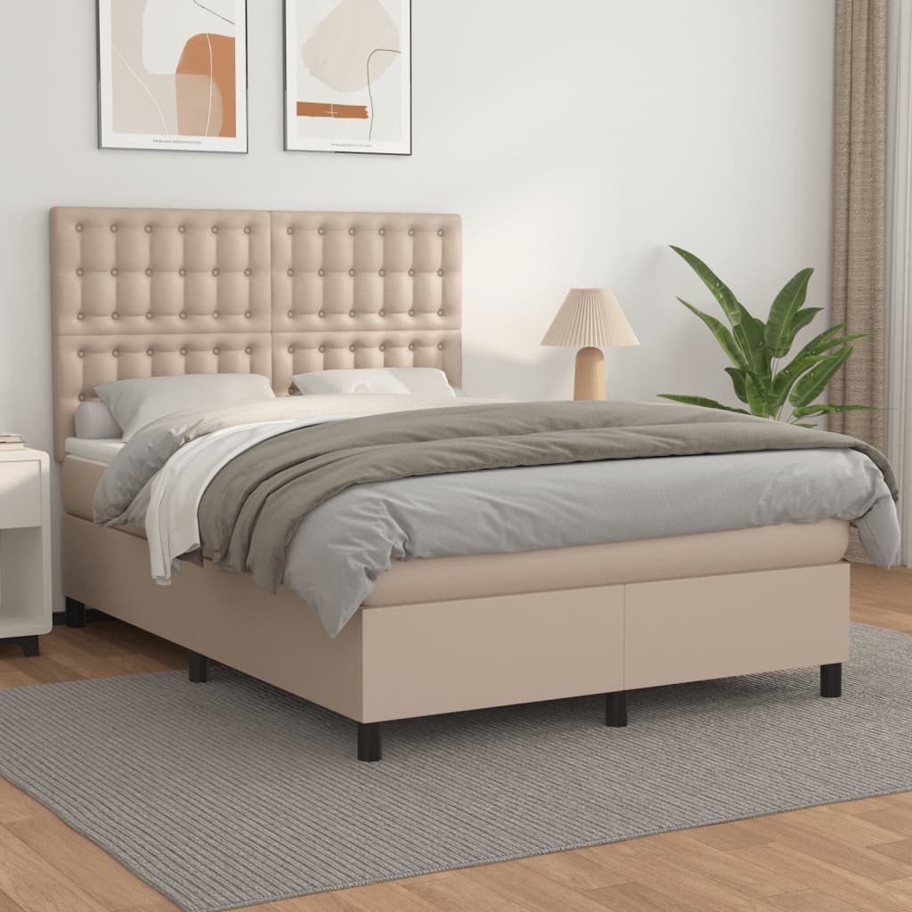 Box Spring Postel S Matrací Umělá Kůže Cappuccino