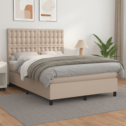 Box Spring Postel S Matrací Umělá Kůže Cappuccino