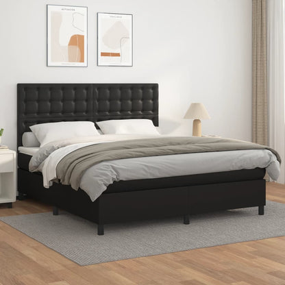 Box Spring Postel S Matrací Černá Umělá Kůže Černá