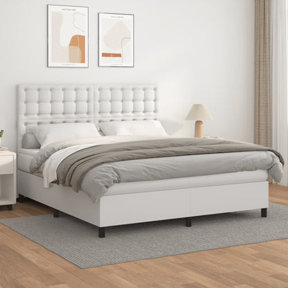 Box Spring Postel S Matrací Umělá Kůže Bílá