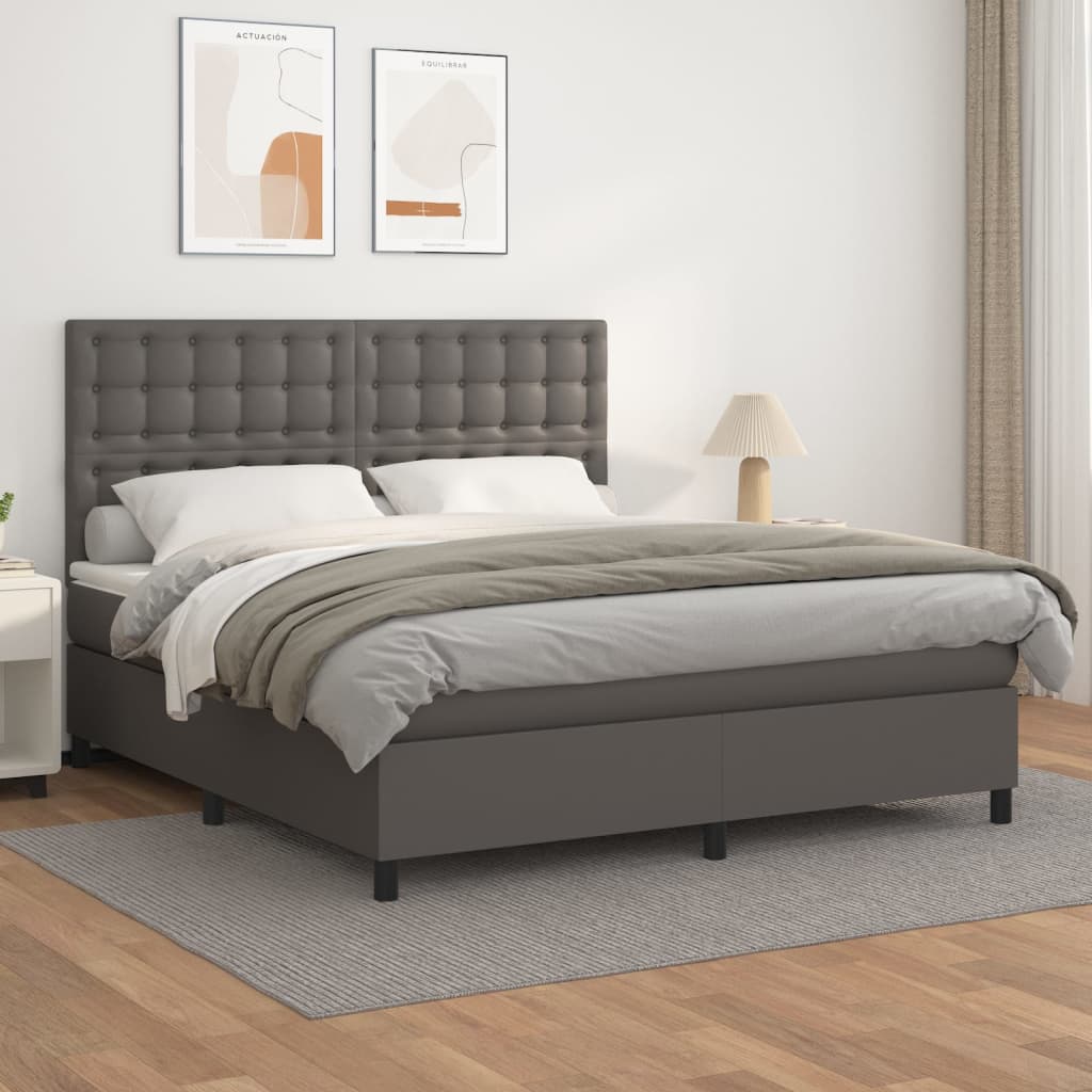 Box Spring Postel S Matrací Šedá Umělá Kůže Šedá