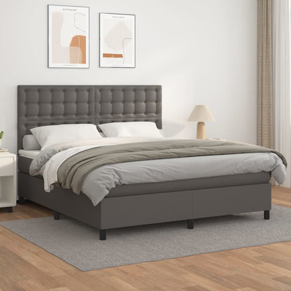 Box Spring Postel S Matrací Šedá Umělá Kůže Šedá