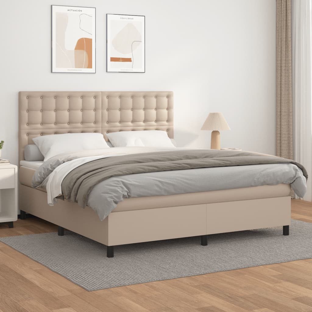 Box Spring Postel S Matrací Umělá Kůže Cappuccino
