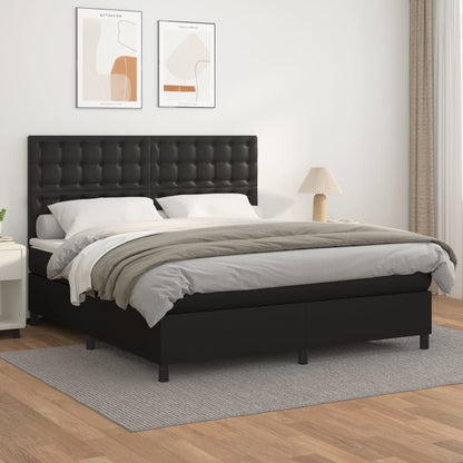 Box Spring Postel S Matrací Černá Umělá Kůže Černá