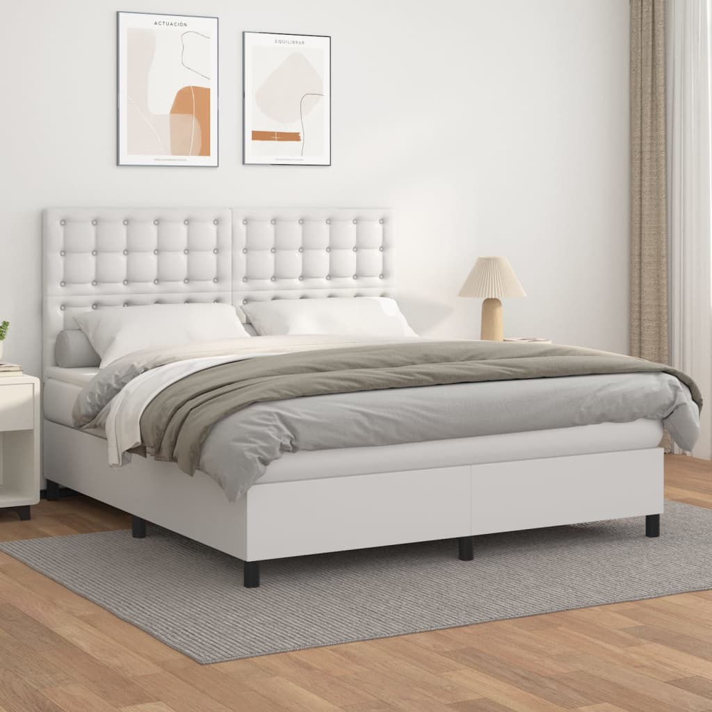 Box Spring Postel S Matrací Umělá Kůže Bílá