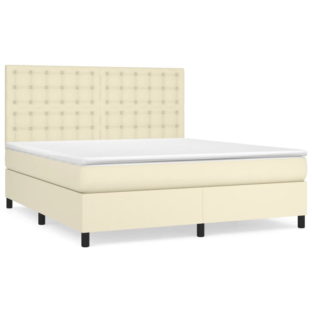 Box Spring Postel S Matrací Krémová 180X200 Cm Umělá Kůže