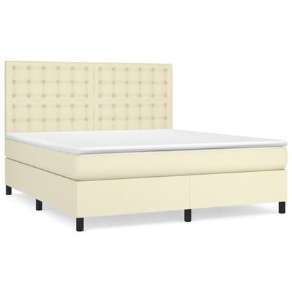 Box Spring Postel S Matrací Krémová 180X200 Cm Umělá Kůže