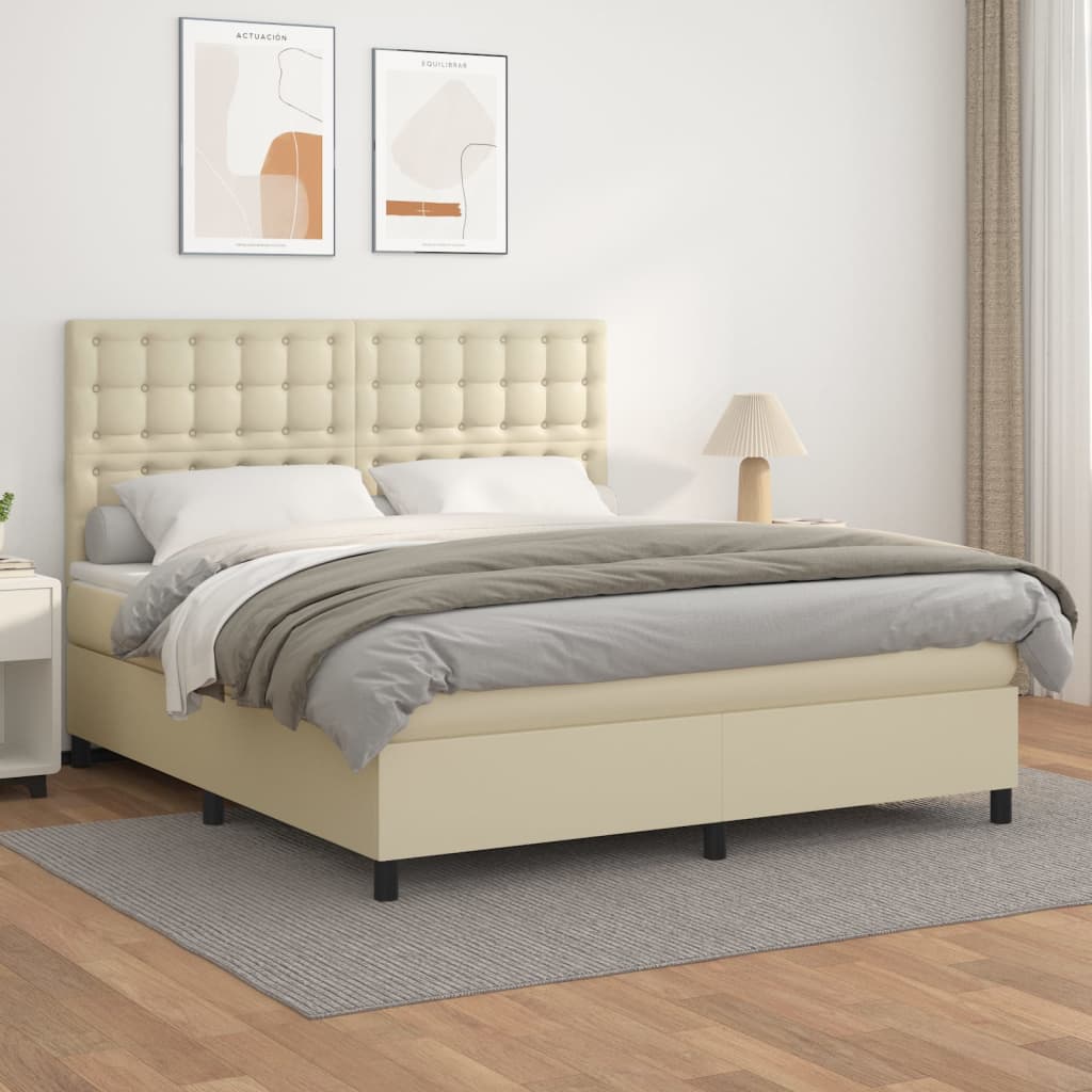 Box Spring Postel S Matrací Krémová 180X200 Cm Umělá Kůže